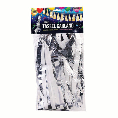 Balloon Tassels Large Silver & White Metallic Party Garland_1