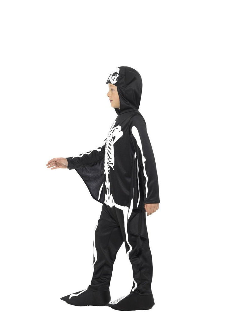 Bat Skeleton Costume Kids Attached Wings Black White Bodysuit_3