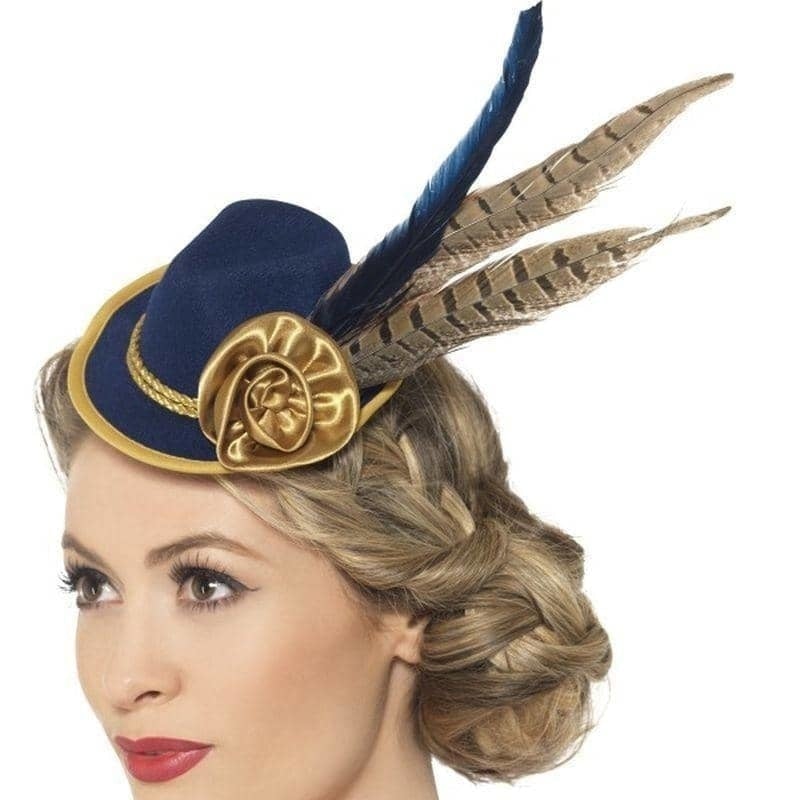 Bavarian Oktoberfest Mini Hat Authentic Adult Blue with Feather_1