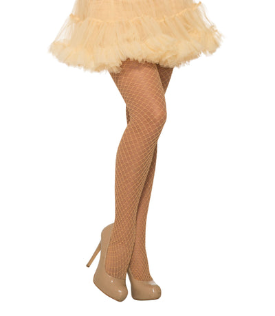 Beige Glitter Sparkle Party Hold Ups Fishnet Stockings_1