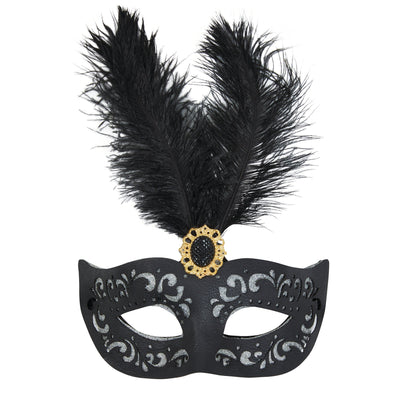 Black Eyemask With Tall Feather + Stone_1