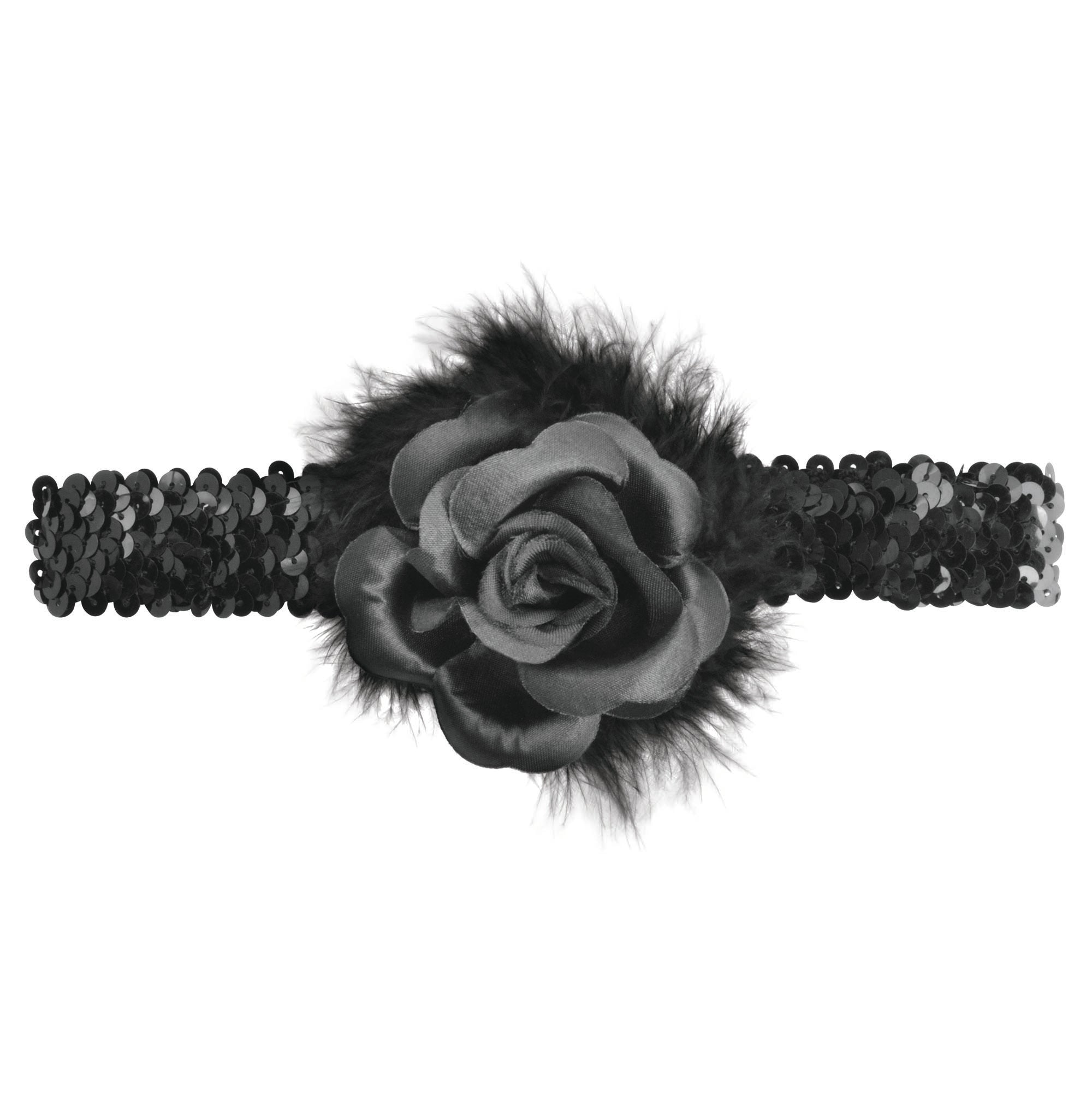 Black Flapper Headband with Rose Boa Costume Accessory – Mad ...