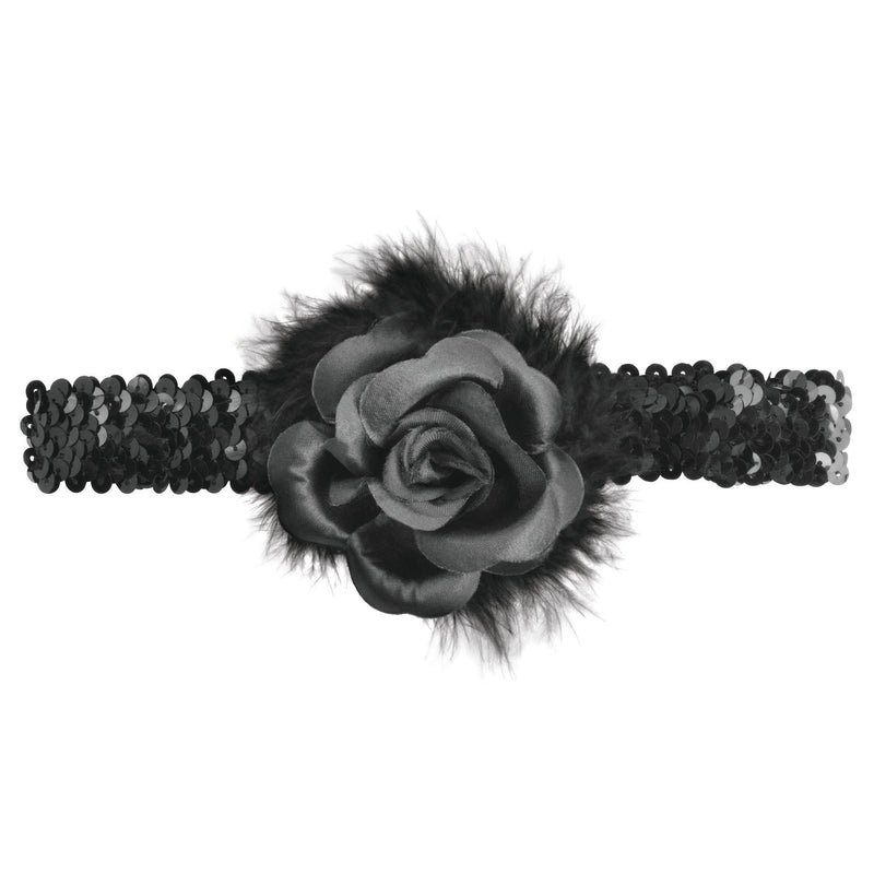 Black Flapper Headband with Rose Boa Costume Accessory_1