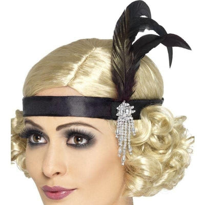 Black Satin Charleston Headband Adult_1