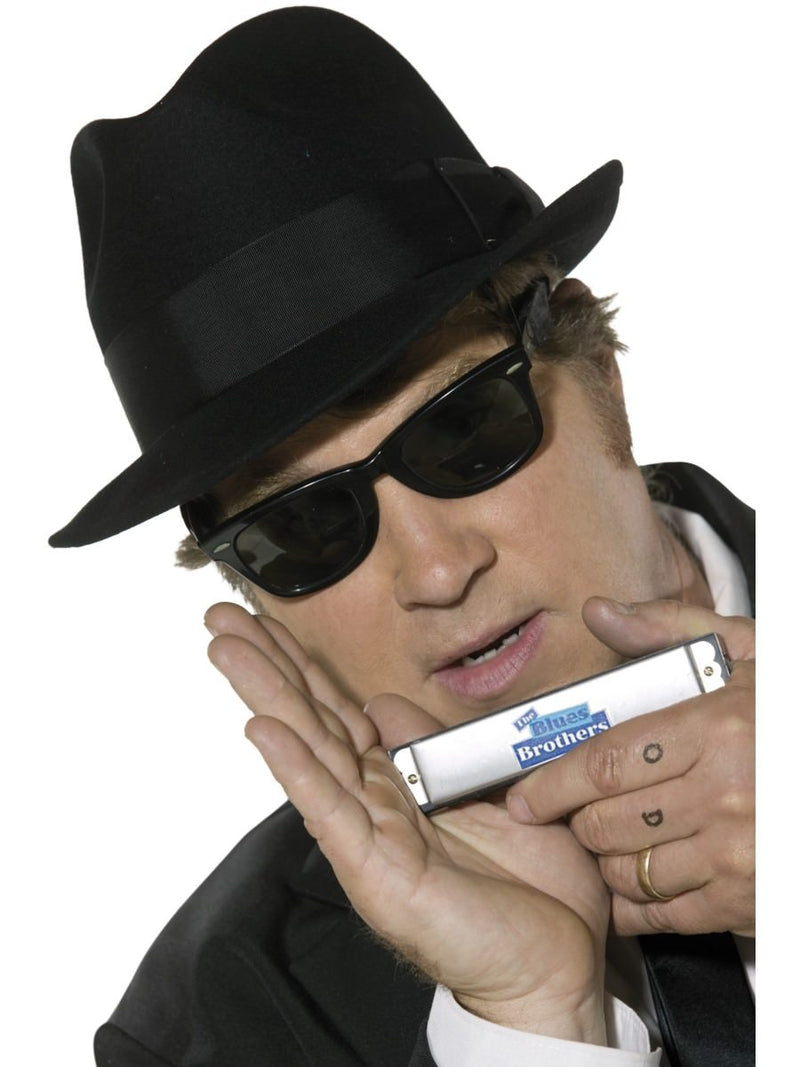 Blues Brothers Kit Adult Hat Harmonica Glasses Tie_1