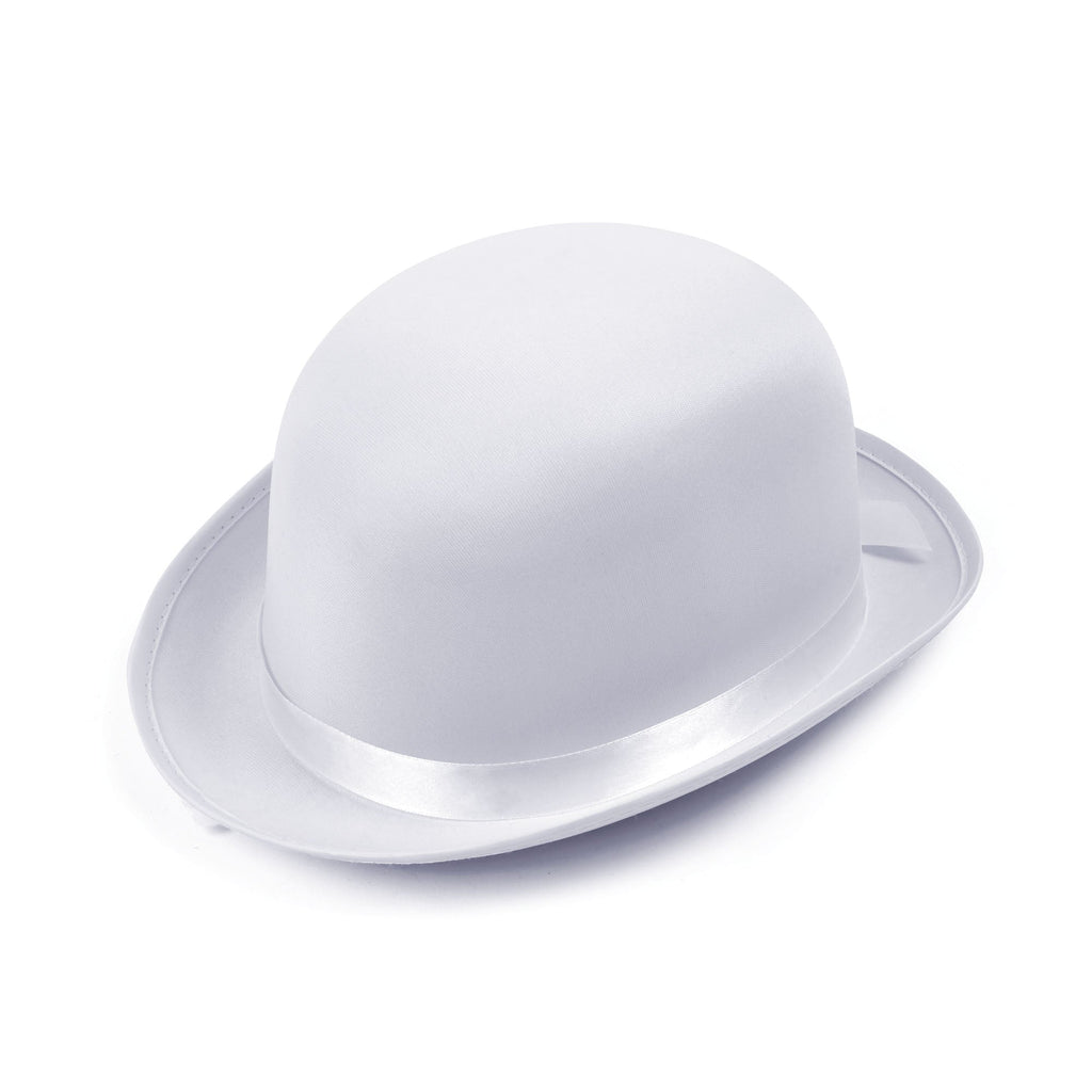 Bowler Hat White Satin Look Ribbon Trim Bowler Hat White Satin Look Ribbon Trim