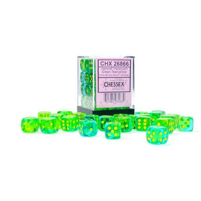 Gemini 12mm d6 Translucent Green-Teal/yellow Dice Block (36 dice)