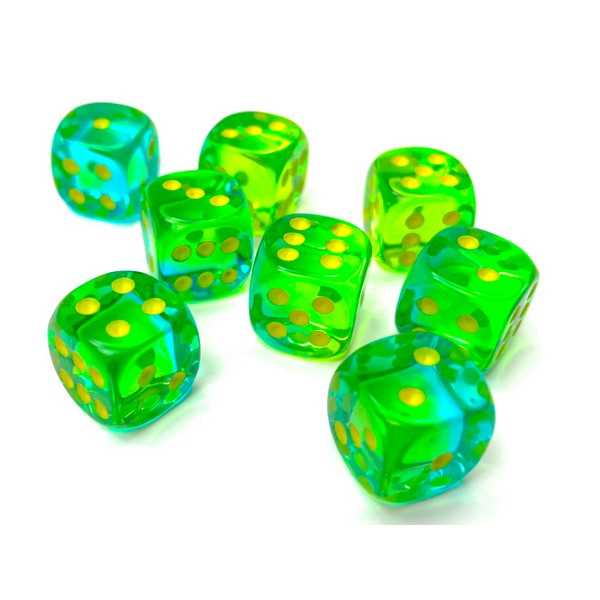 Gemini 12mm d6 Translucent Green-Teal/yellow Dice Block (36 dice)
