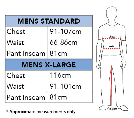 Size Chart Captain America Classic Mens Costume