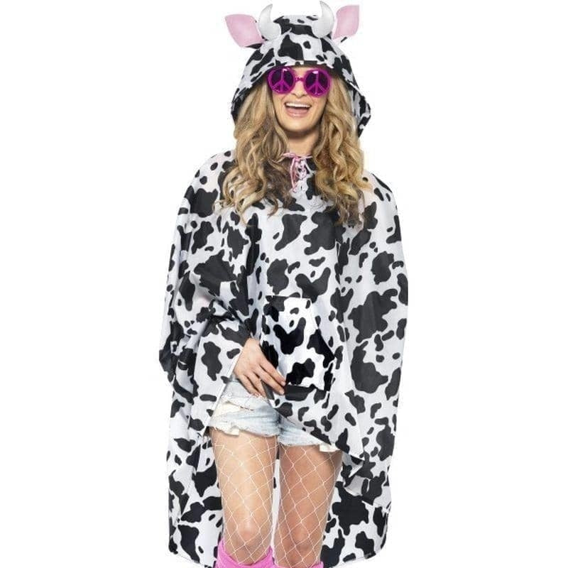 Cow Party Poncho Adult White Black Drawstring Bag_1