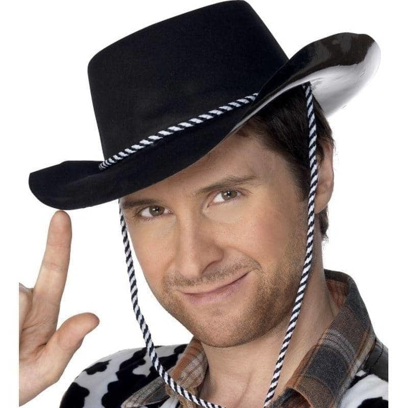 Cowboy Hat Flocked Plastic Adult Black_1