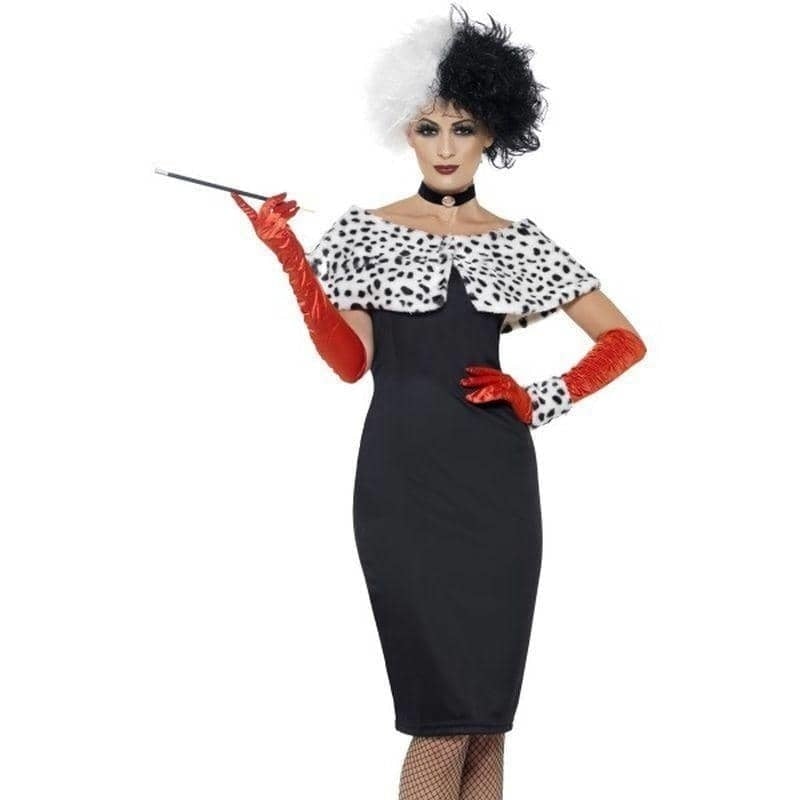 Cruella Devile Evil Madame Costume Adult Black White Dress_1