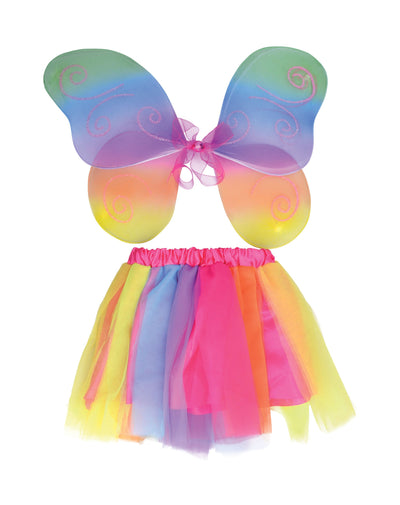 Girls Fairy Wings + Tutu Set Rainbow Instant Disguises Female Halloween Costume_1 DS181