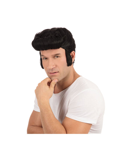 Danny Zuko Greaser Wig Slicked Black 1950s Rock (Bagged)_1