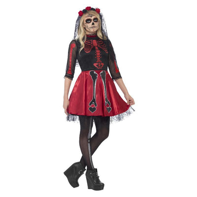 Day Of The Dead Diva Costume Black Teen_1