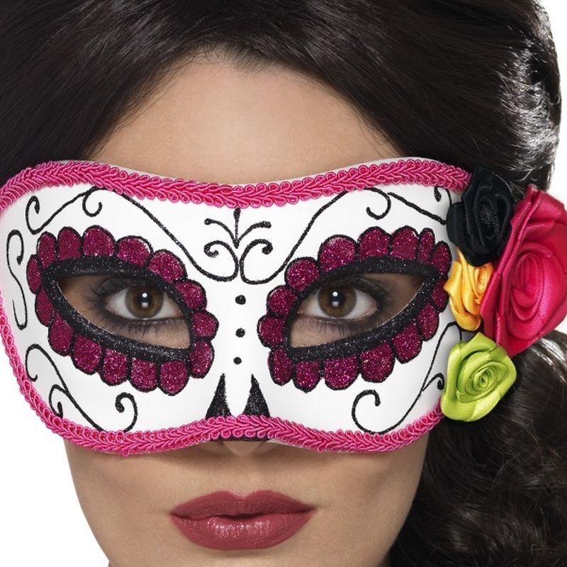 Day Of The Dead Eyemask Adult White Pink_1