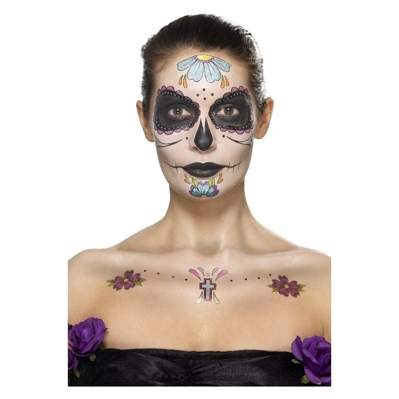 Size Chart Day Of The Dead Face Tattoo Transfers Kit Aqua Adult Multi