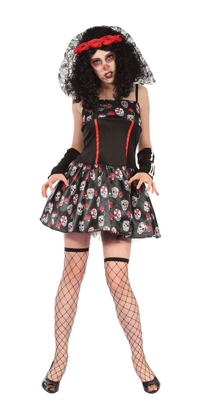 Day Of The Dead Skull Dress Adult Costume Female Uk Size 10 14_1