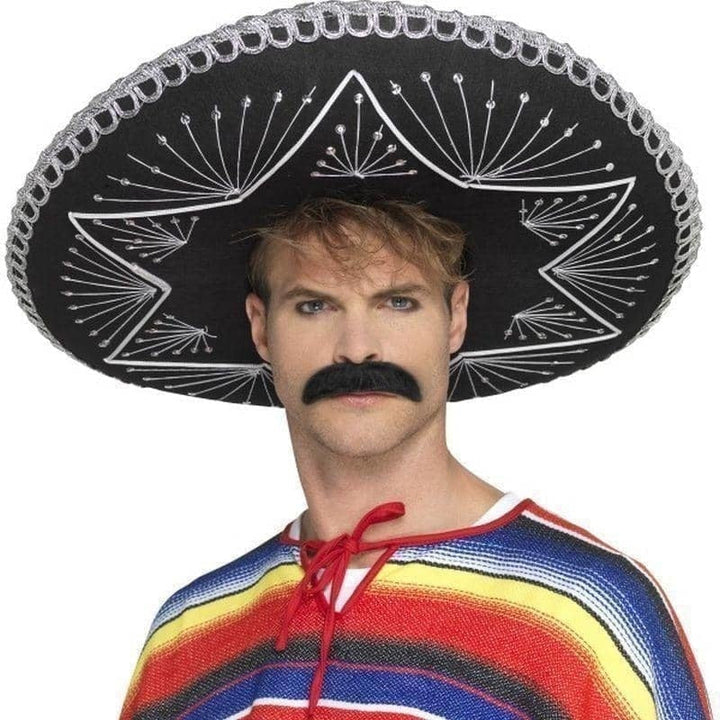 Deluxe Authentic Sombrero Adult Black with Silver Braiding Deluxe Authentic Sombrero Adult Black with Silver Braiding