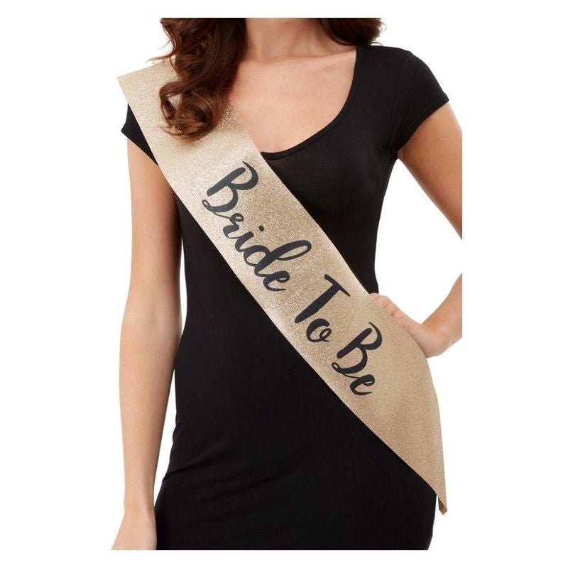 Deluxe Glitter Bride To Be Sash Gold & Black_1