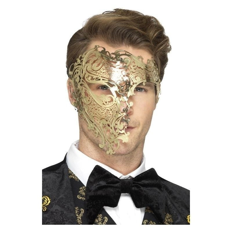 Size Chart Deluxe Metal Filigree Phantom Mask Adult Gold