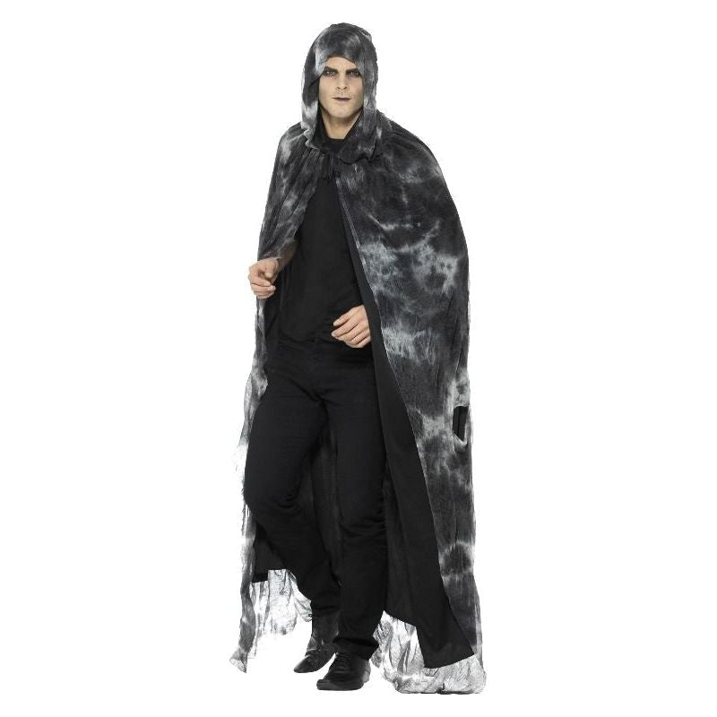 Deluxe Spellbound Decayed Hooded Cape Adult Black Grey Tie Die Horror ...