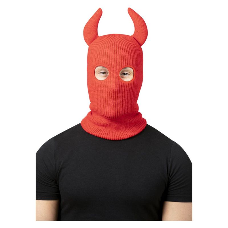 Devil Balaclava Ski Mask with Horns Adult Red_1