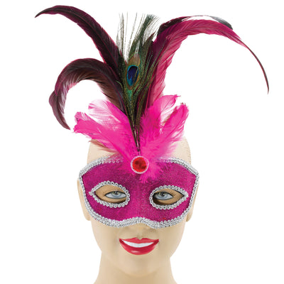 Womens Pink + Tall Peacock Feather Eye Masks Female Halloween Costume_1 EM033