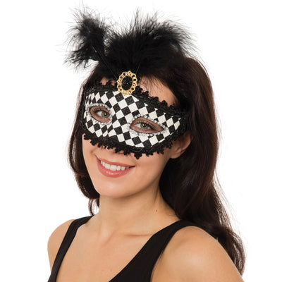 Harlequin Eyemask With Tall Feather Eye Masks Female_1 EM099