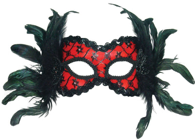 Red Black Mask + Feathers On Hband Eye Masks Unisex_1 EM342
