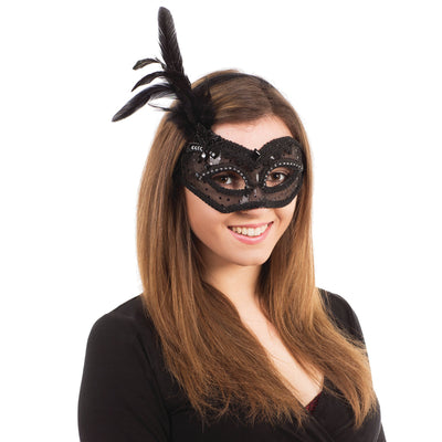 Womens Black Transparent With Feathers Eye Masks Female Halloween Costume_1 EM423
