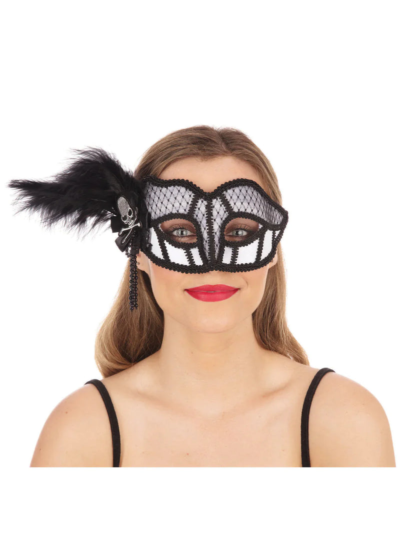 Womens White Black Trim + Skull Cross Bones Gf Eye Masks Female Halloween Costume