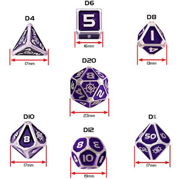 Enhance Tabletop RPGs Collectors Edition 7pc Enamel Dice Set with Drawstring Pouch (Purple)