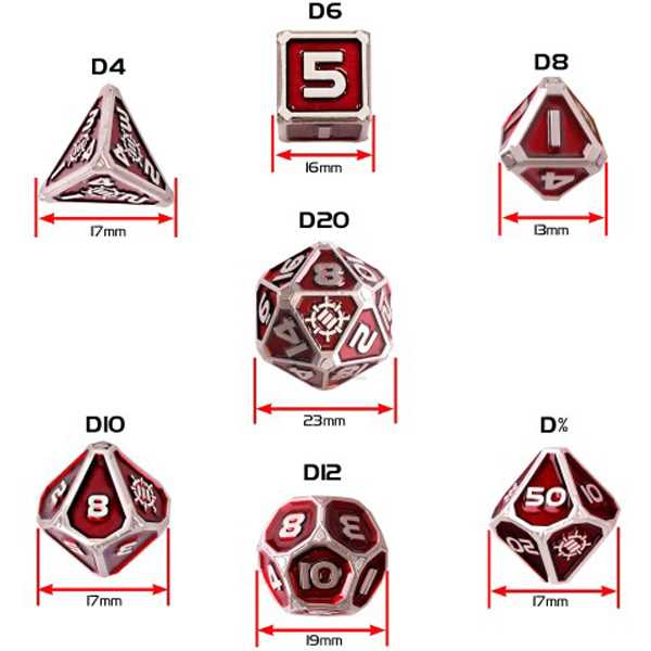 Enhance Tabletop RPGs Collectors Edition 7pc Enamel Dice Set with Drawstring Pouch (Red)