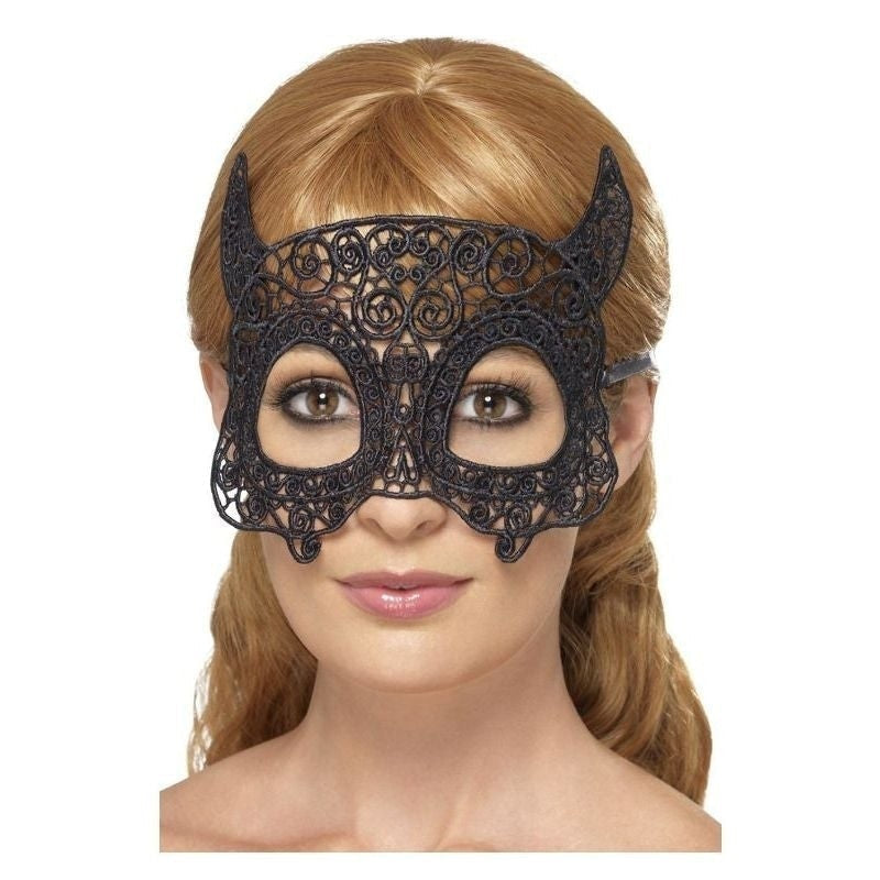 Size Chart Embroidered Lace Filigree Devil Eyemask Adult Black