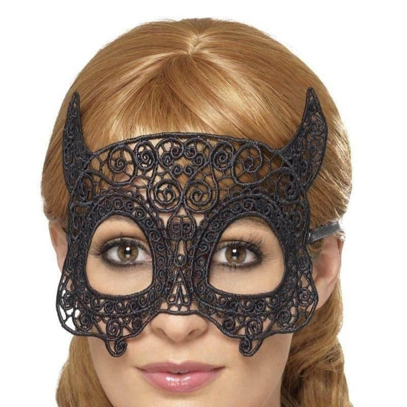 Embroidered Lace Filigree Devil Eyemask Adult Black_1