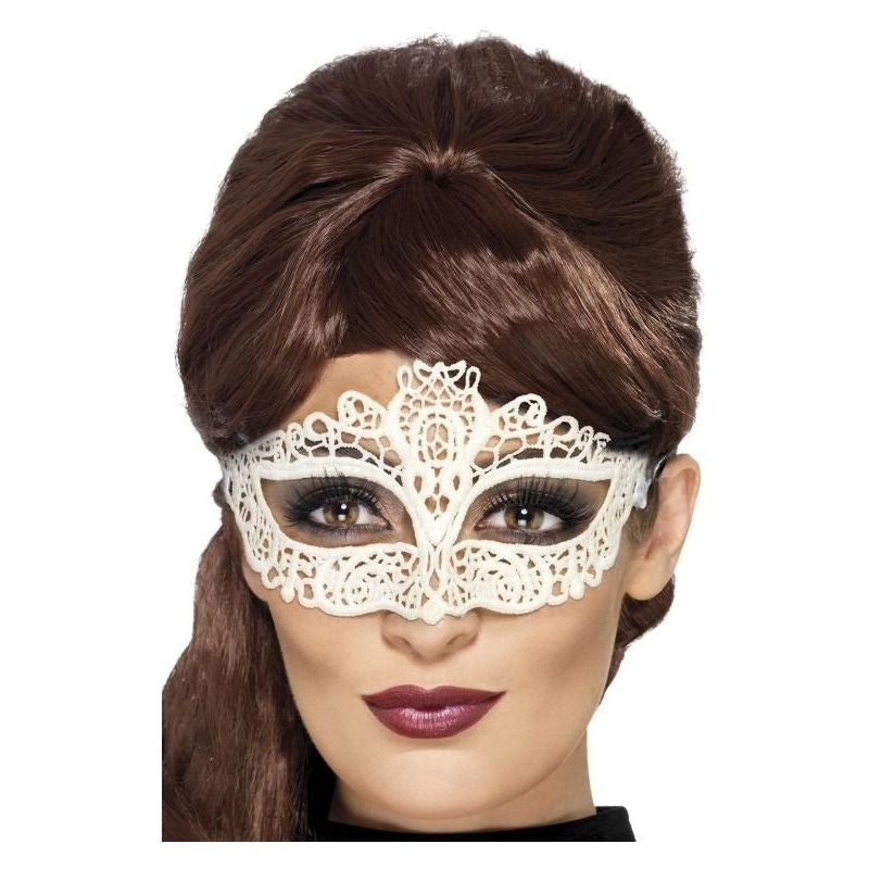 Size Chart Embroidered Lace Filigree Eyemask Adult White