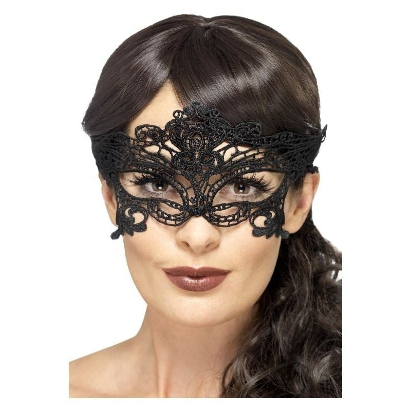 Size Chart Embroidered Lace Filigree Heart Eyemask Adult Black