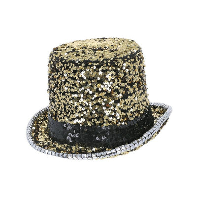 Fever Deluxe Felt & Sequin Top Hat Gold Adult_1