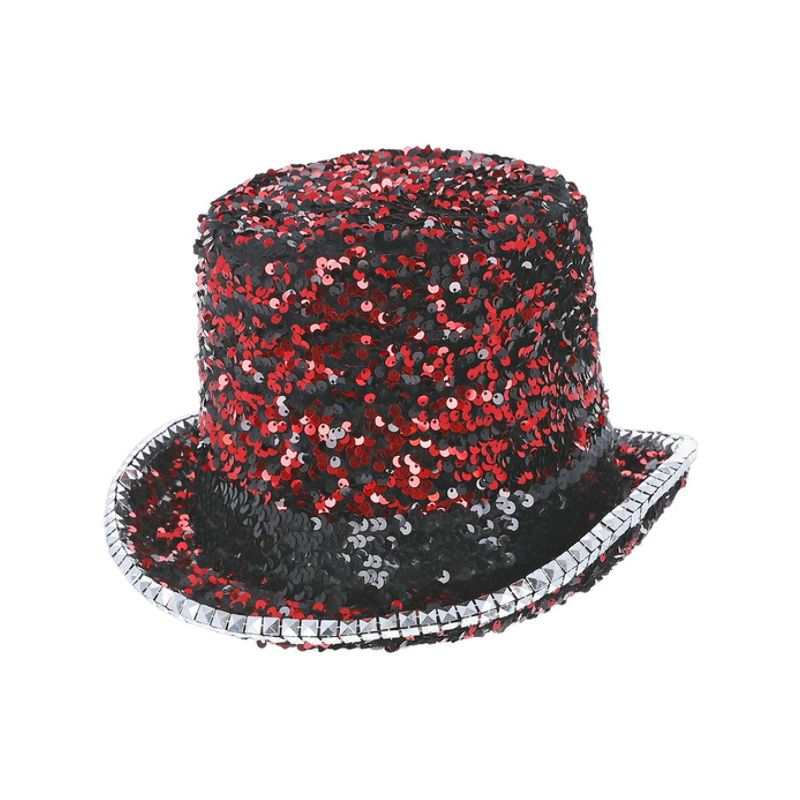 Fever Deluxe Felt & Sequin Top Hat Red Adult_1