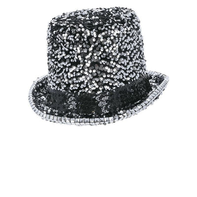 Fever Deluxe Felt & Sequin Top Hat Silver Adult_1