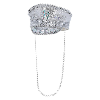 Fever Deluxe Sequin Studded Captains Hat Silver Adult_1