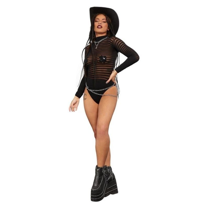 Fever Long Sleeve Striped Bodysuit Black_1