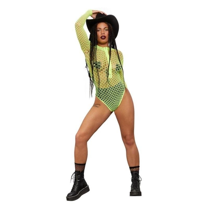 Fever Long Sleeve Zipped Bodystocking Neon Yellow_1