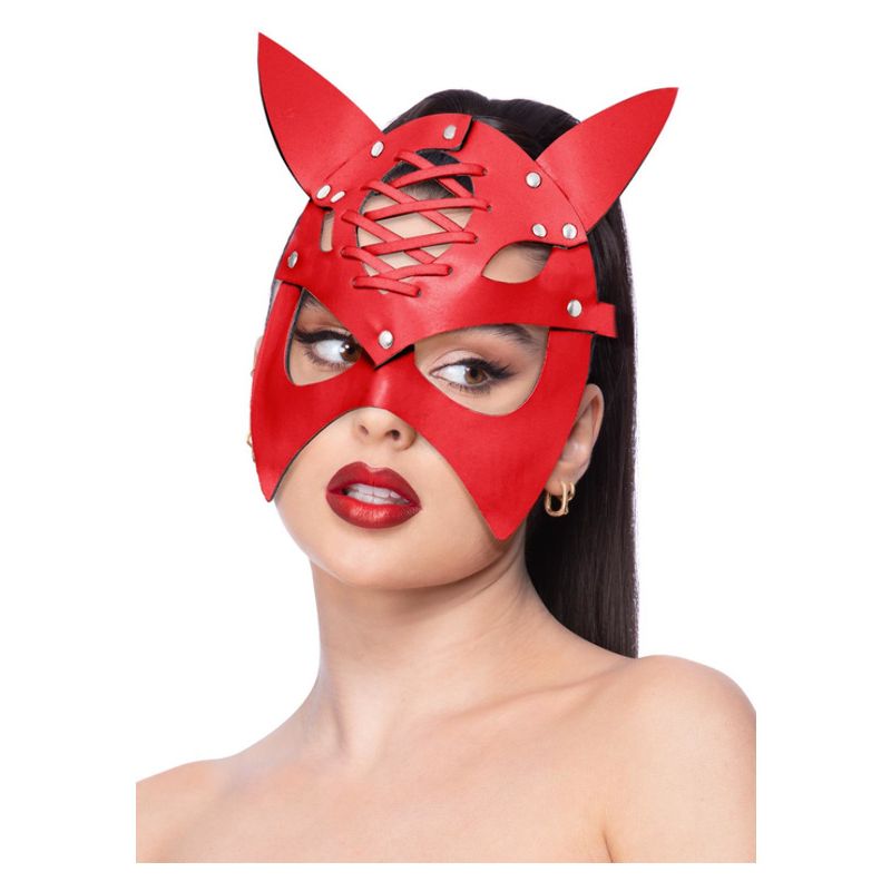 Fever Red Mock Leather Devil Mask Adult_1