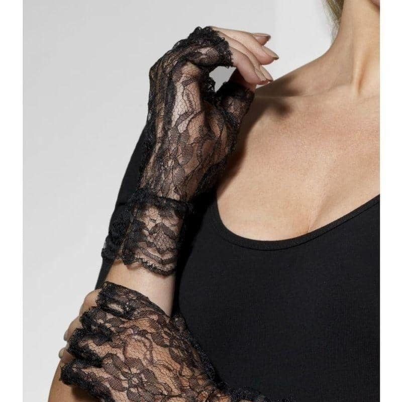 Fingerless Lace Gloves Adult Black_1