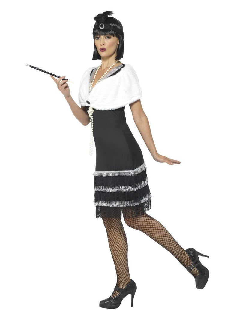 Flapper Costume Black Dress with Fur Stole_3