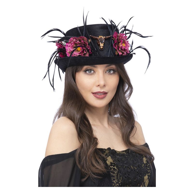 Floral Horn Top Hat Adult Black Pink_1