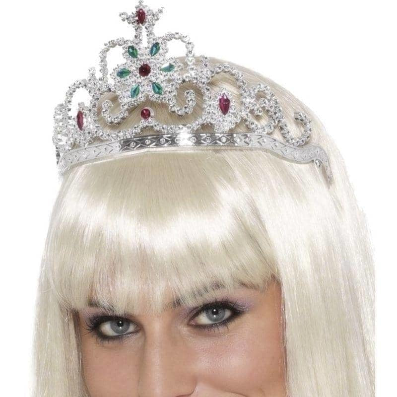 Flower Jewelled Tiara Adult Silver_1