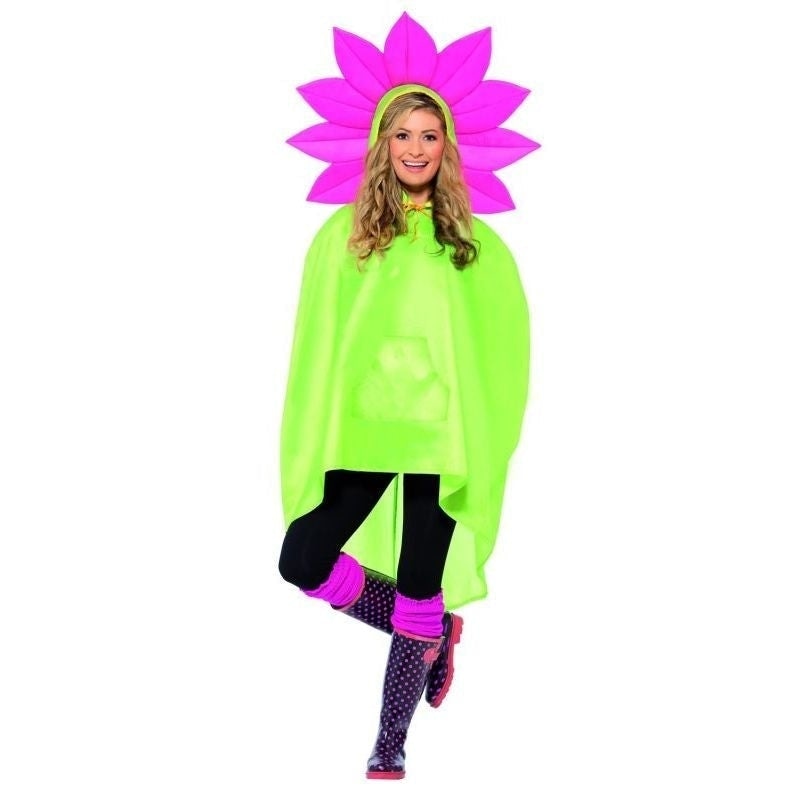 Flower Party Poncho Adult Green Pink_2